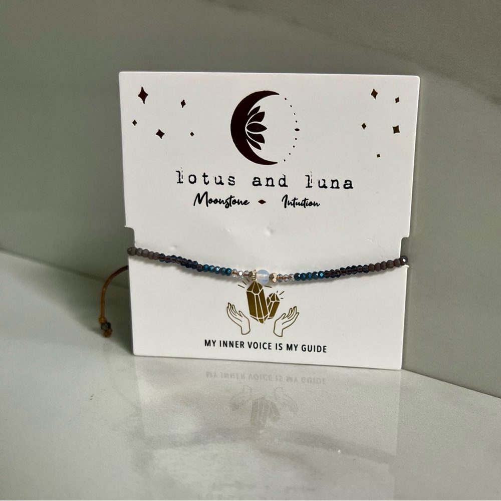 Lotus and Luna Moonstone Bracelet - Blue and Gold